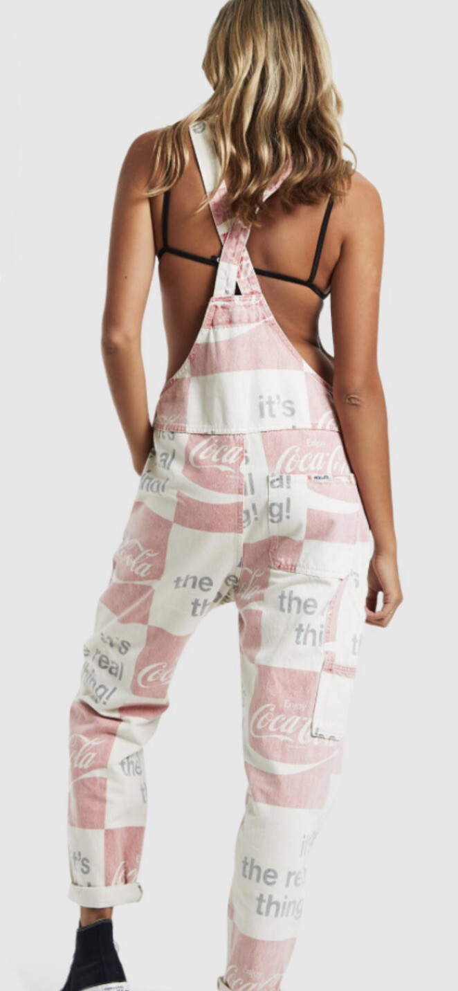Urban Outfitters Rolla Coca Cola Printed Checkerboard Overall Red Ivory XXS NWT