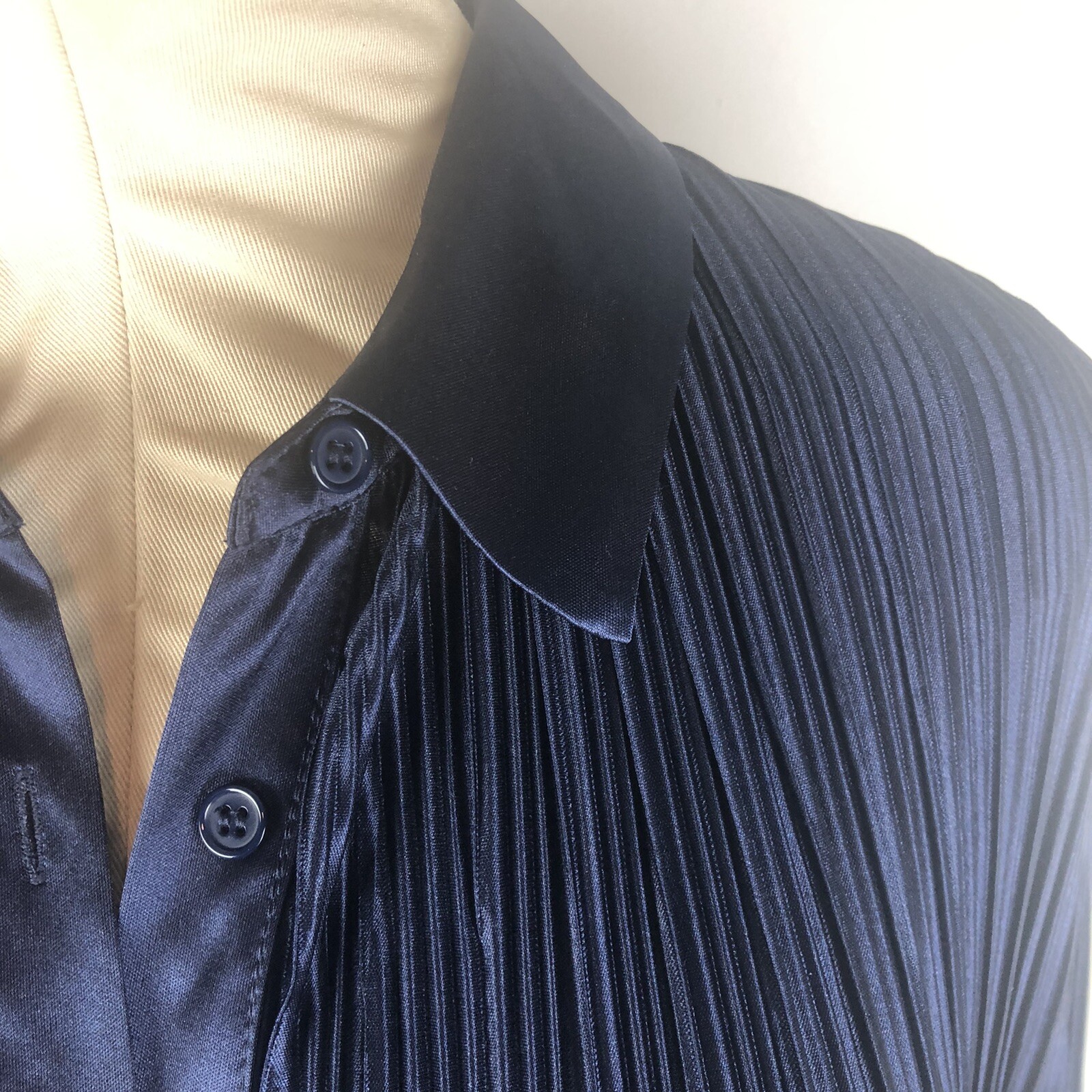 L’academie Perrine Jumpsuit Small Navy Fully Pleated Button Front NO SASH