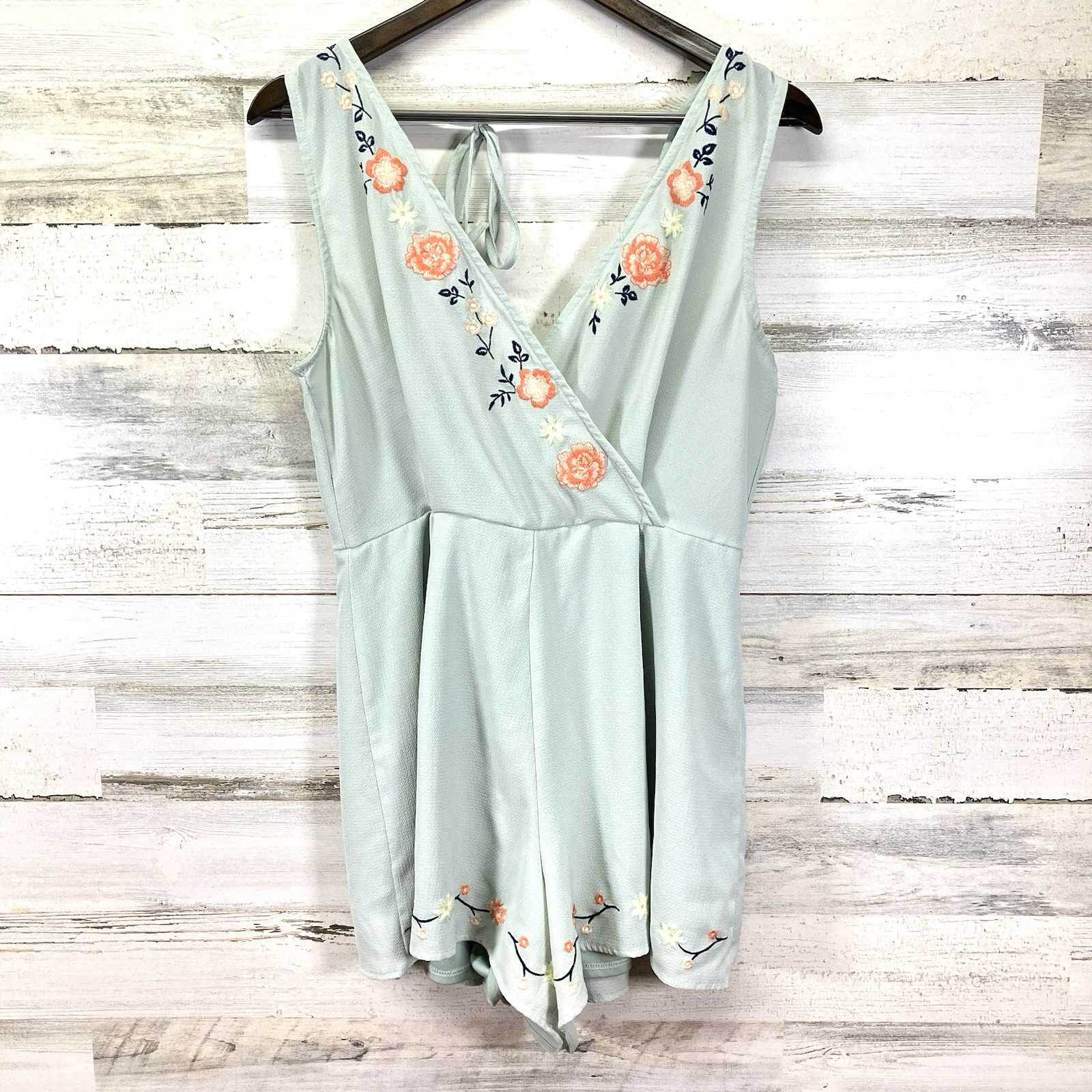 Altard State Womens Mint Green Floral Embroidered V Neck Tank Romper Romper Sz L