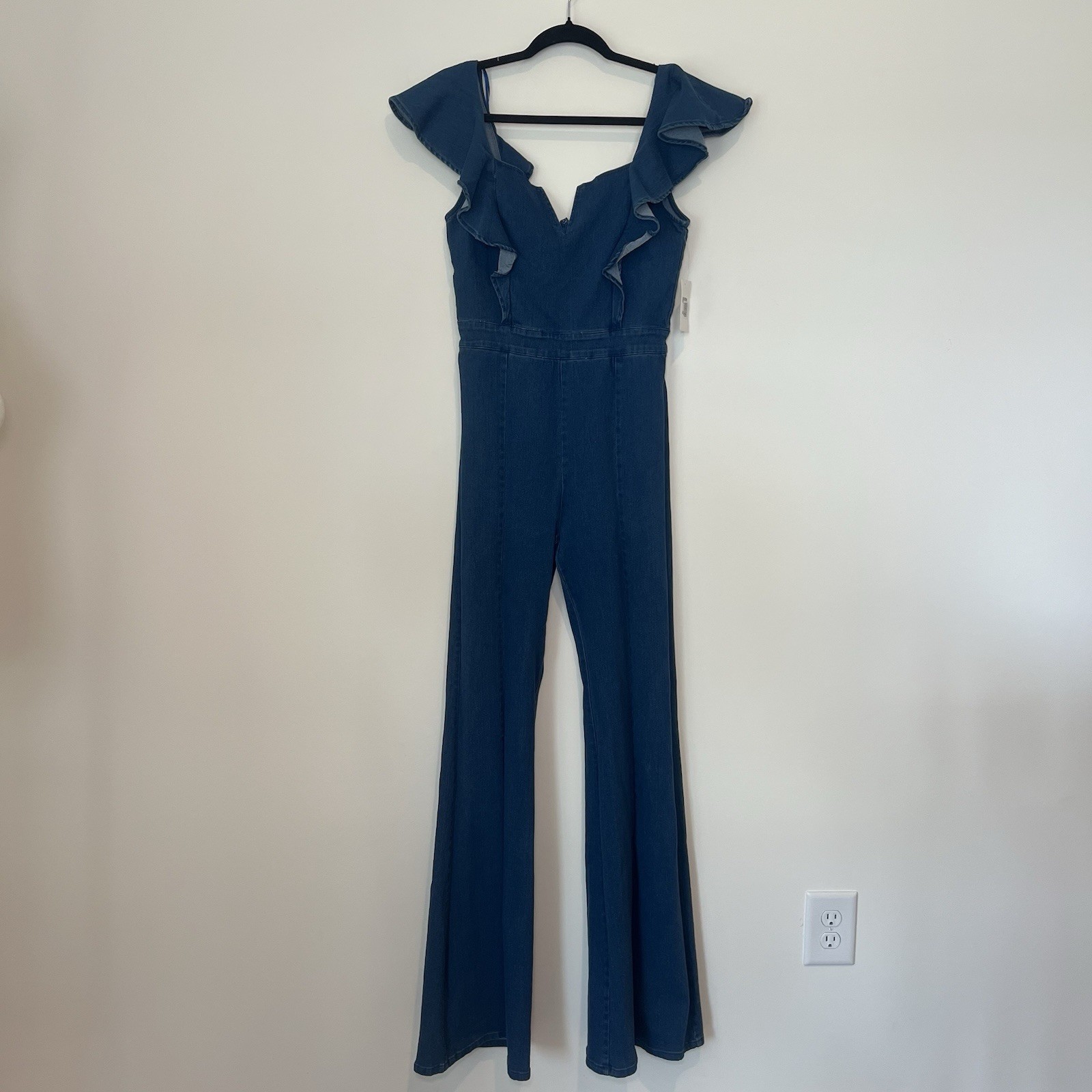 Flying Tomato Denim Flare Leg Jumpsuit Sz M Boho Country Cowgirl Festival NWT