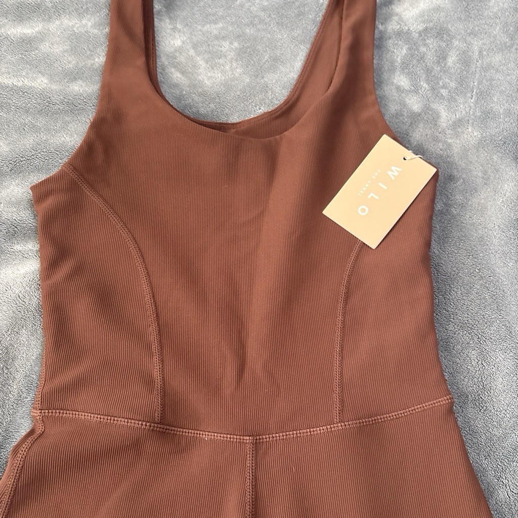 Wilo Brown Ribbed Flared Leg Catsuit One-Piece XS Stretch Sleeveless