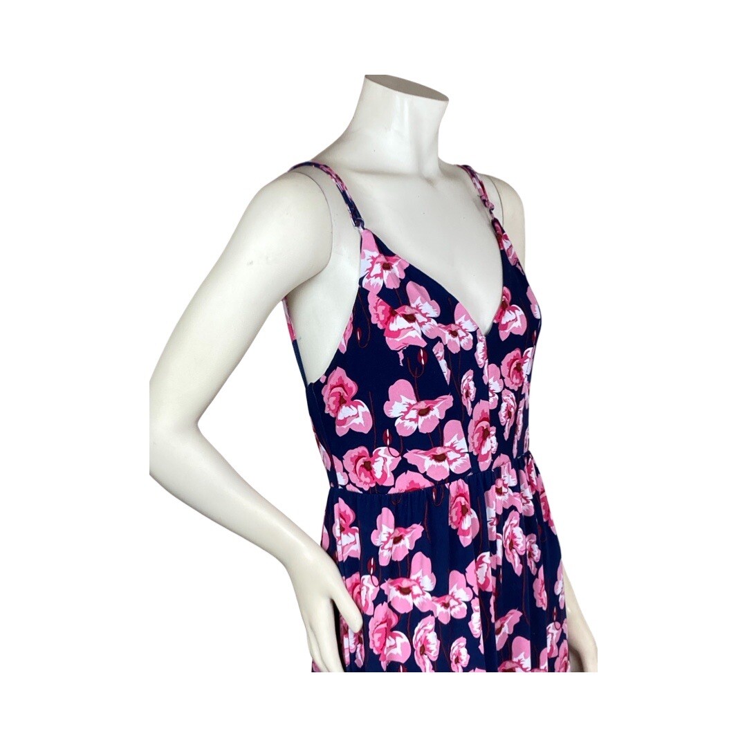 Poof New York Womens Floral Jumpsuit Blue With Pink Flowers Size L Style #223756