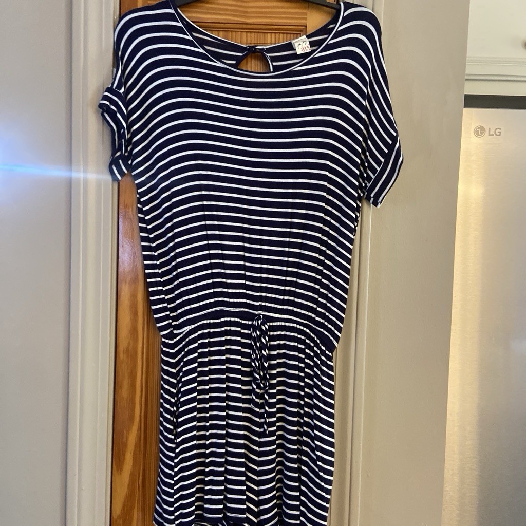 Fly Ray Women’s Navy Blue White Striped Knit One-Piece Jumpsuit 4X