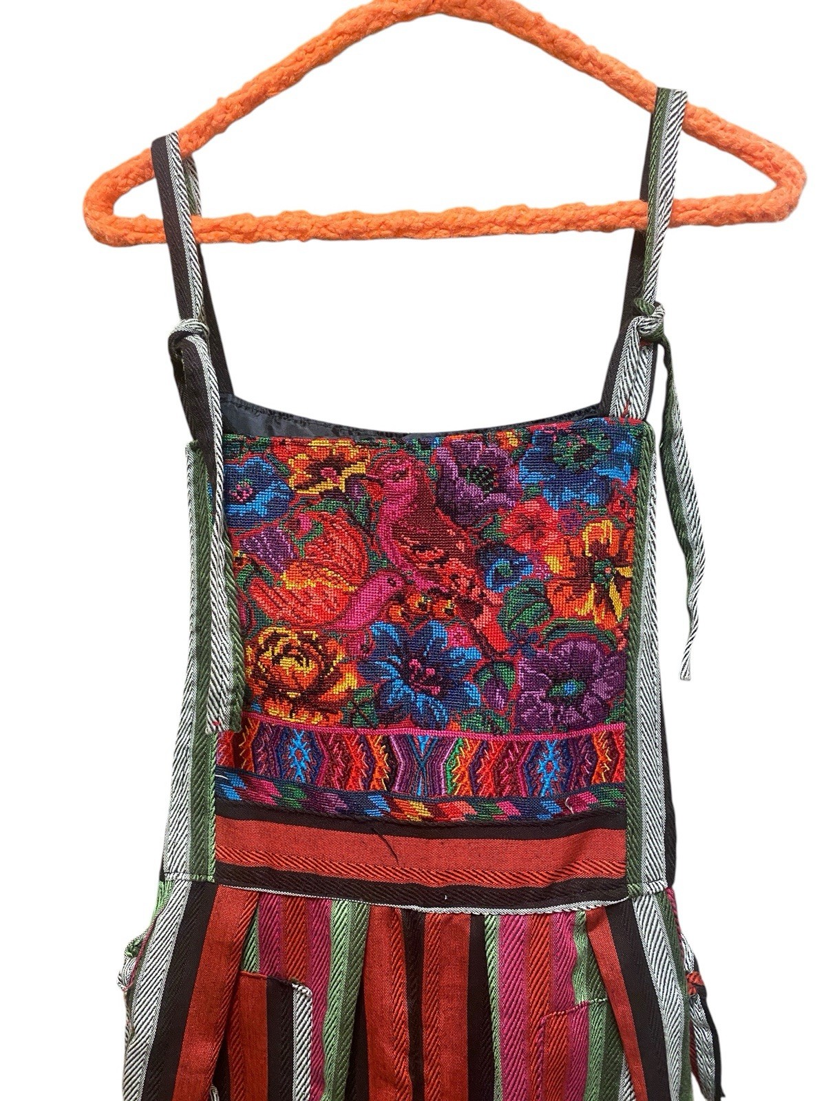 Guatemalan Ikat Floral Embroidery Striped Jumpsuit Size Small Overalls