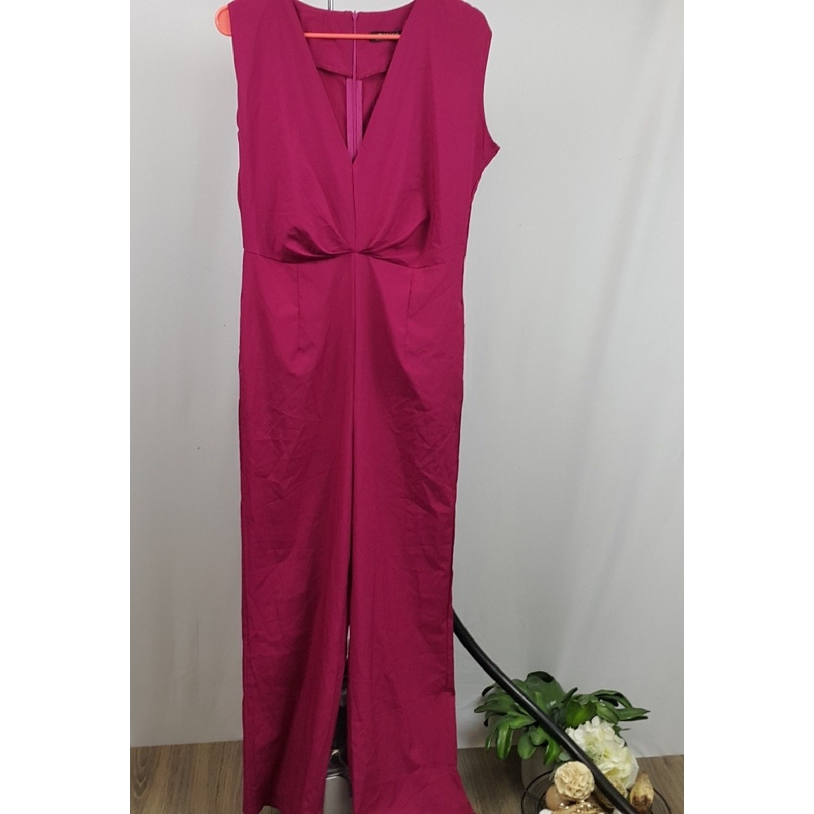 NWT Choies fuchsia long pant, v-neck, sleeveless romper sz M