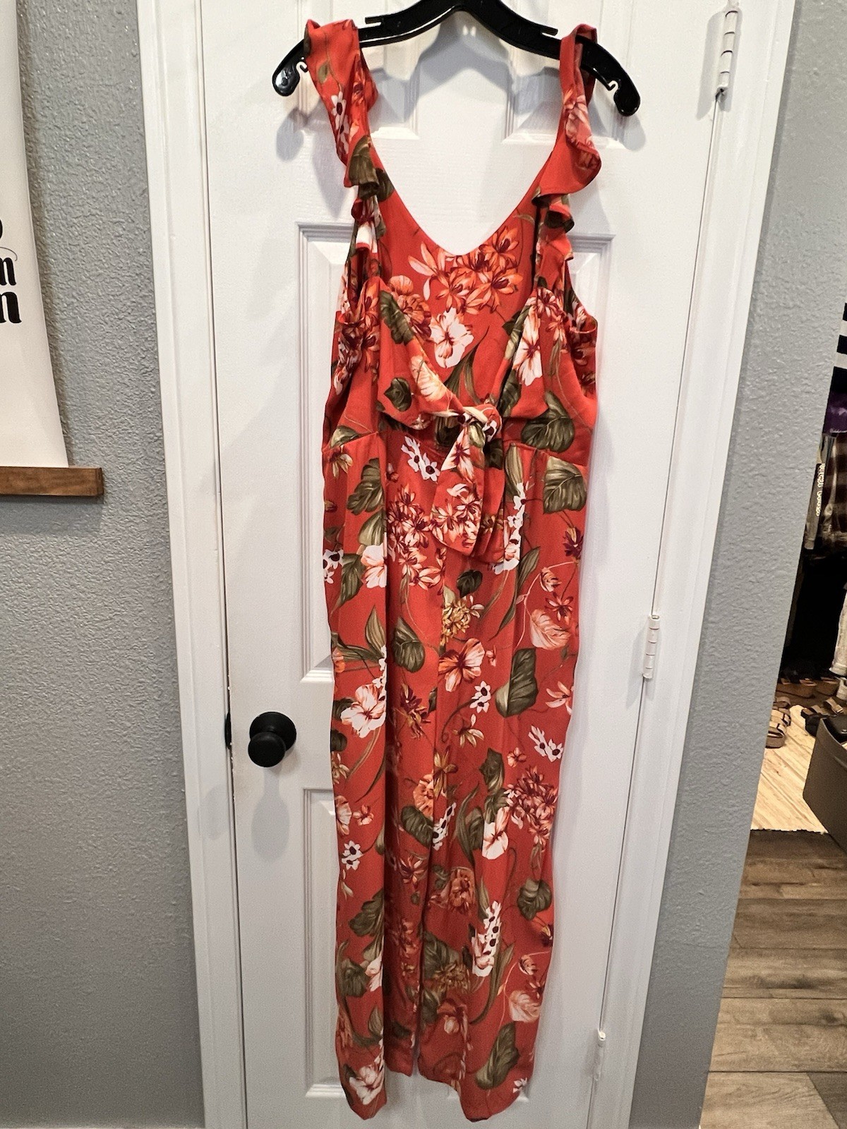 Xhilaration XXL Orange Floral Ruffle Belted Wide-Leg Jumpsuit