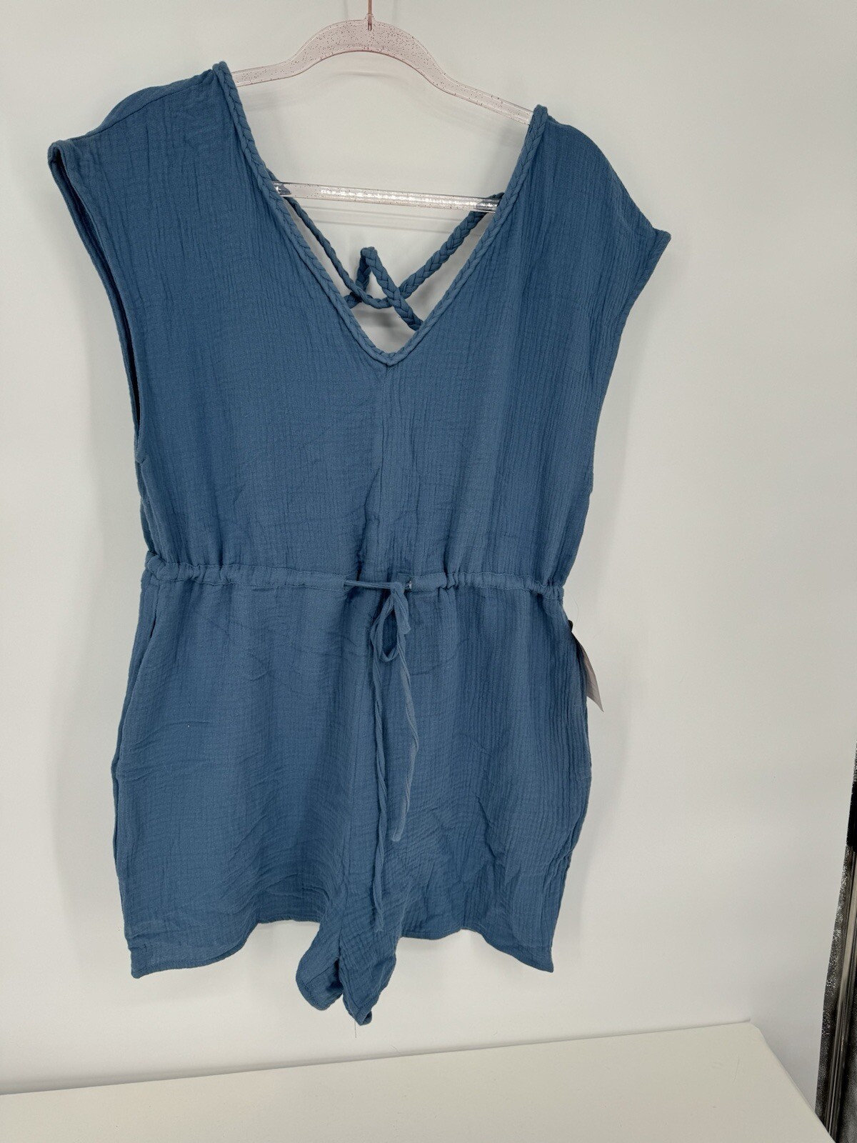 NWT New In 4 Oaklane Apparel Romper Blue Gray Sleeveless Womens Sz M