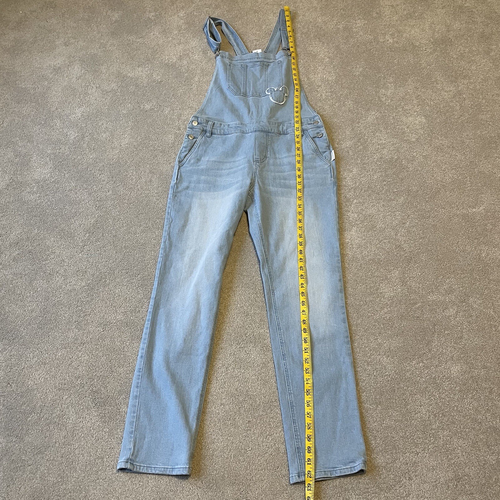 Disney Overalls Womens XS Blue Denim Mickey Mouse Bib Light Wash Casual Distress