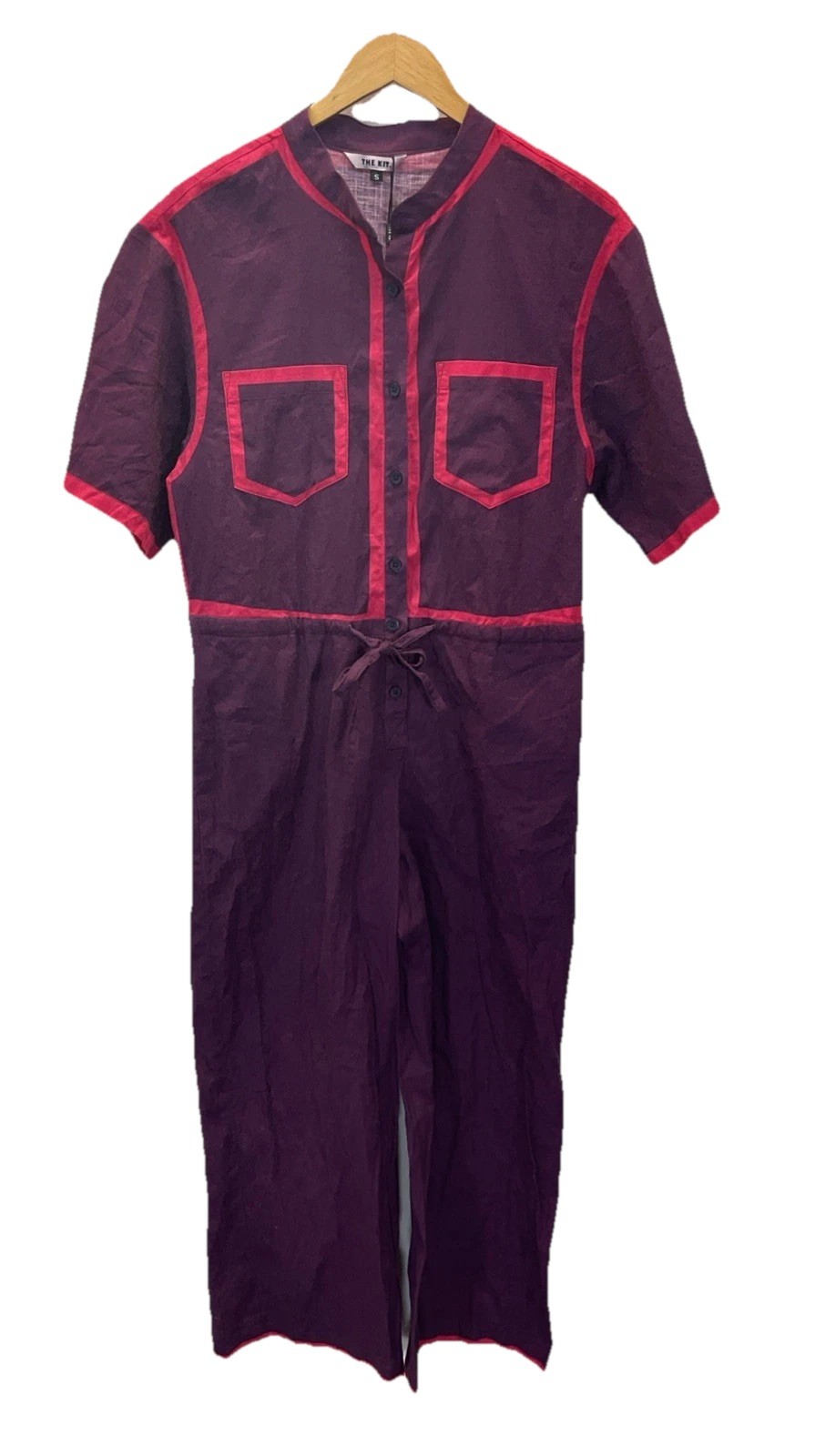 New THE KIT NYC Issa Jumpsuit Eggplant Pink Lines Sz S Casual Boho Art to wear