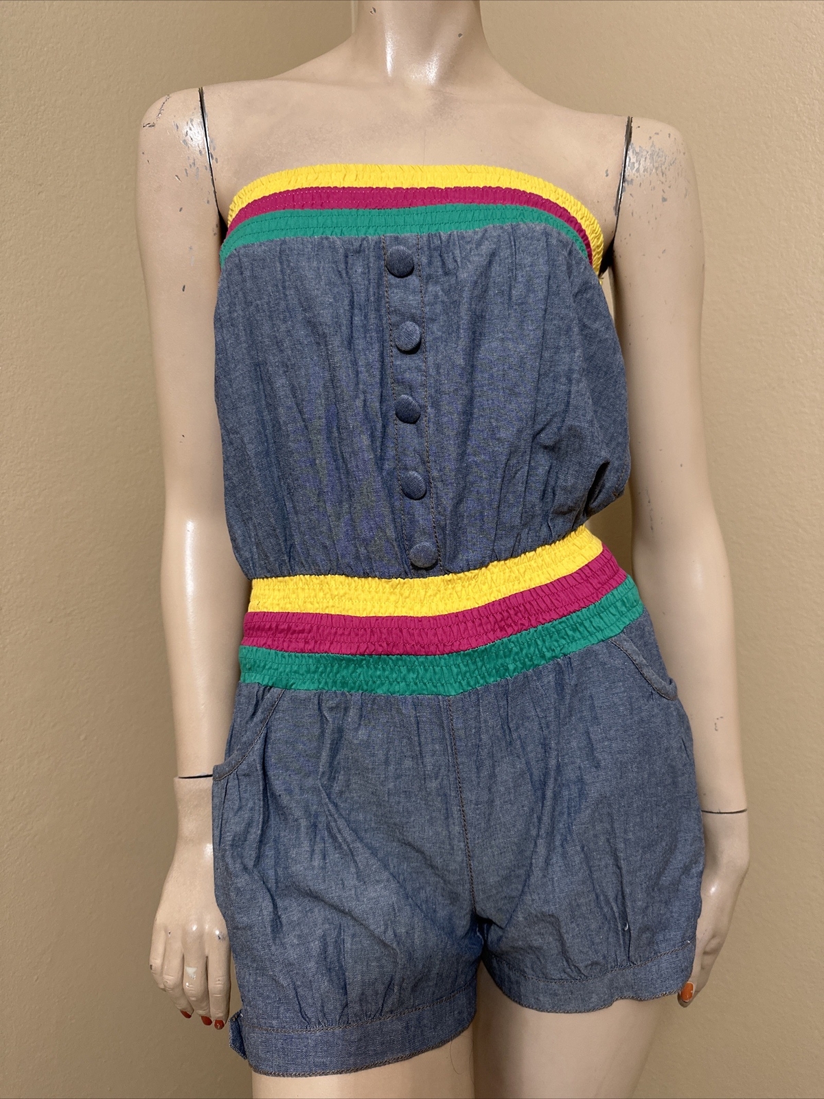 Women’s Blue Cotton Casual Summer Open Stretch Slim Sample Zip Size S Jumpsuit