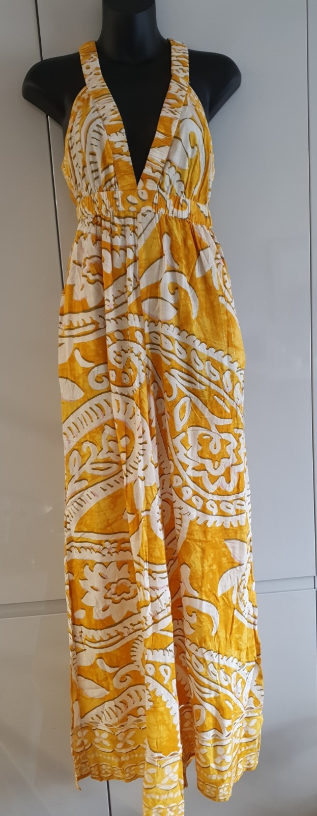 River Island Jumpsuit UK Small Yellow & White Sleeveless Wide Straps BNWT