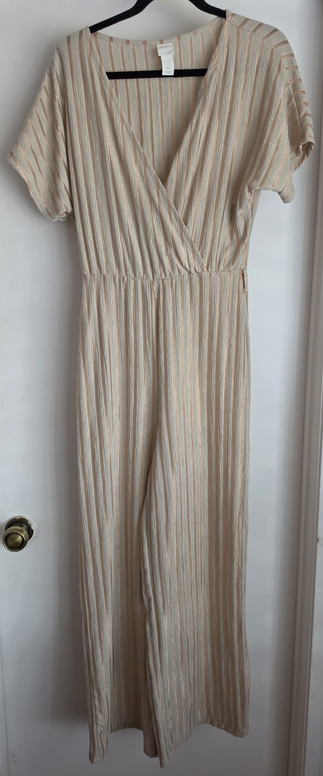 H&M Jumpsuit Size S Short Sleeve Striped Tan Polyester Women’s