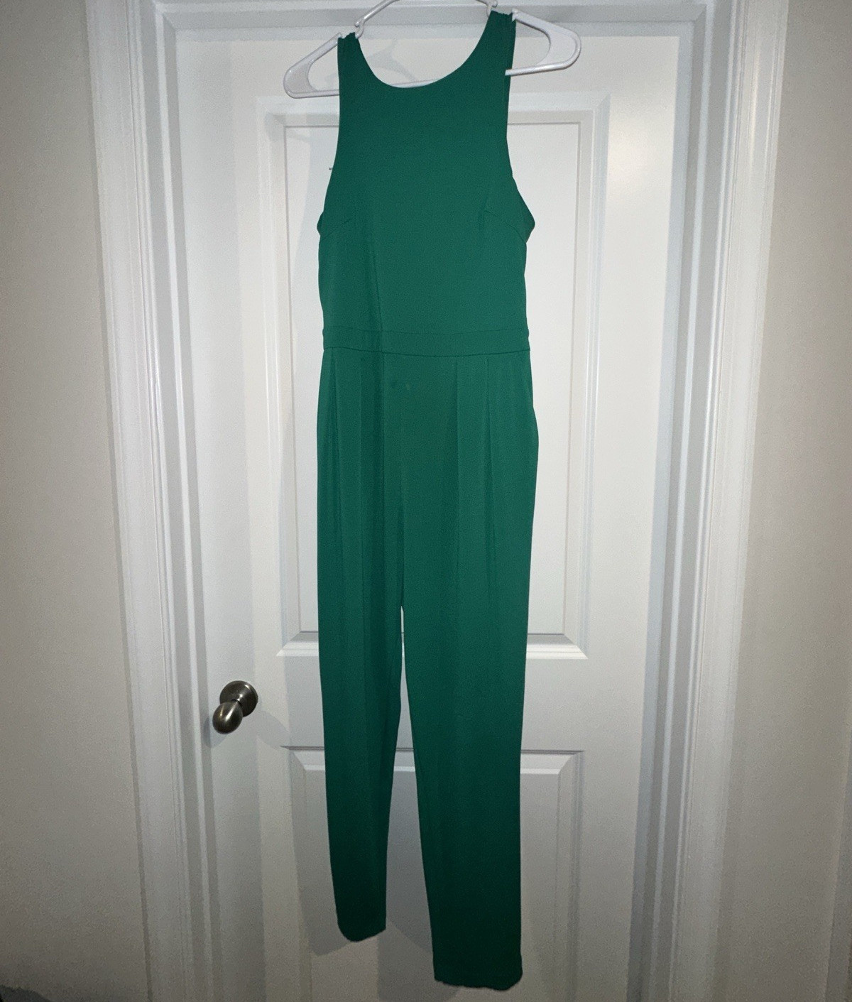 H&M Green Solid Sleeveless Ruffle Jumpsuit One-Piece Women’s Size 8