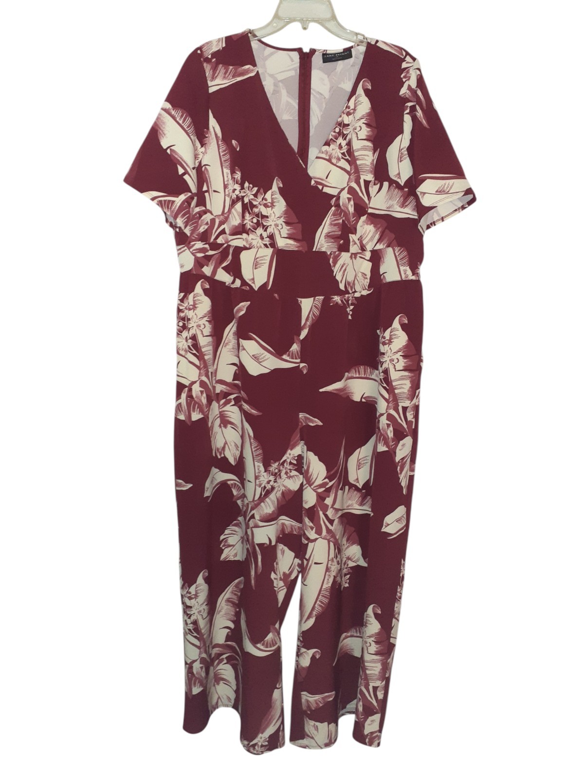 LANE BRYANT Plus Size 22W Jumpsuit Rust Red Ivory Floral Short Sleeve Pockets