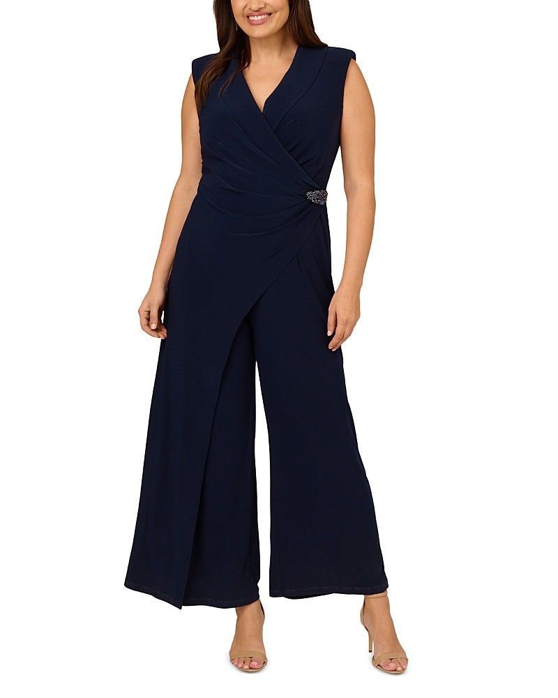 Adrianna Papell Plus Size Shawl-Collar Jumpsuit $199 Size 16W # 10A 3149 Blm