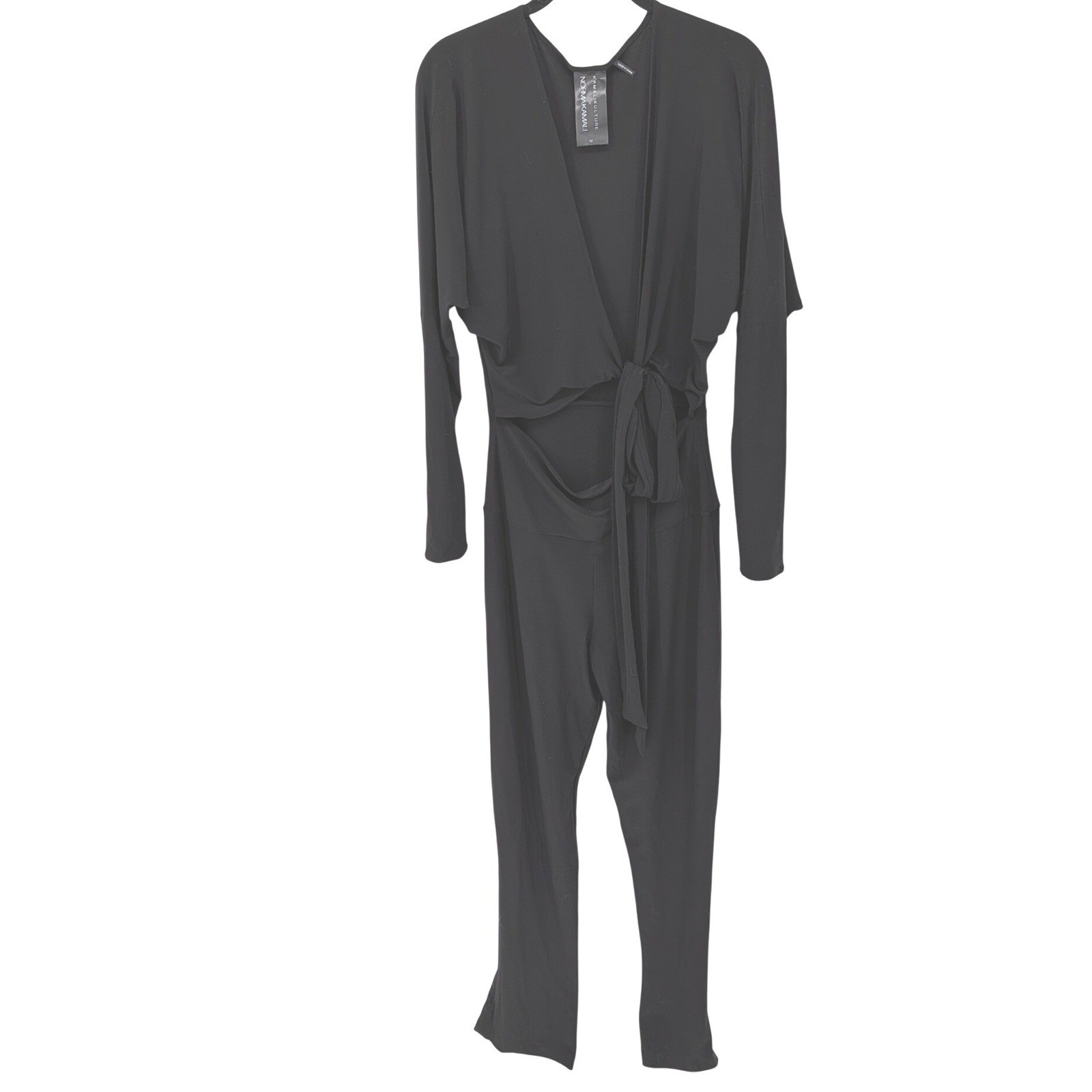 Norma Kamali Jumpsuit Womens Medium Black Wrap Front Long Sleeve Stretch