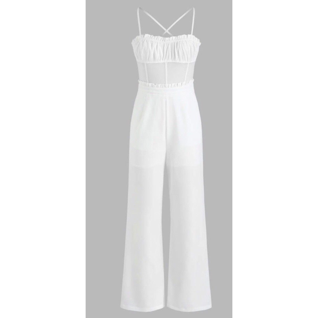 Cider Jumpsuit Women XL White Corset Mesh Ruffle Wide Leg Lace Up Back Party
