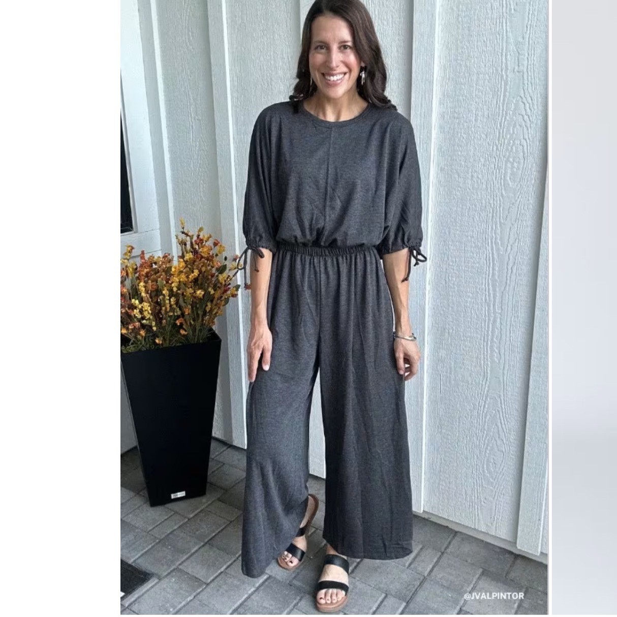 Three Bird Nest Carolina Comfy Wide Leg Jumpsuit Charcoal Gray Boho Large NWT