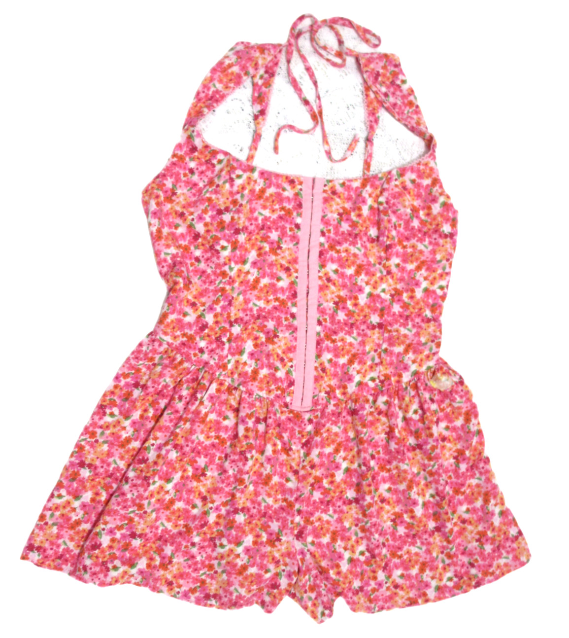 Wild Fable Romper Women’s Pink Floral Shorts Tie Back Puckered Stretch Jumpsuit