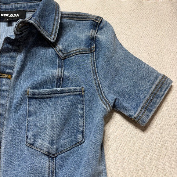 SEROYA Women Fallon Blue Denim Jumpsuit XS Western Flare Bootcut Festival