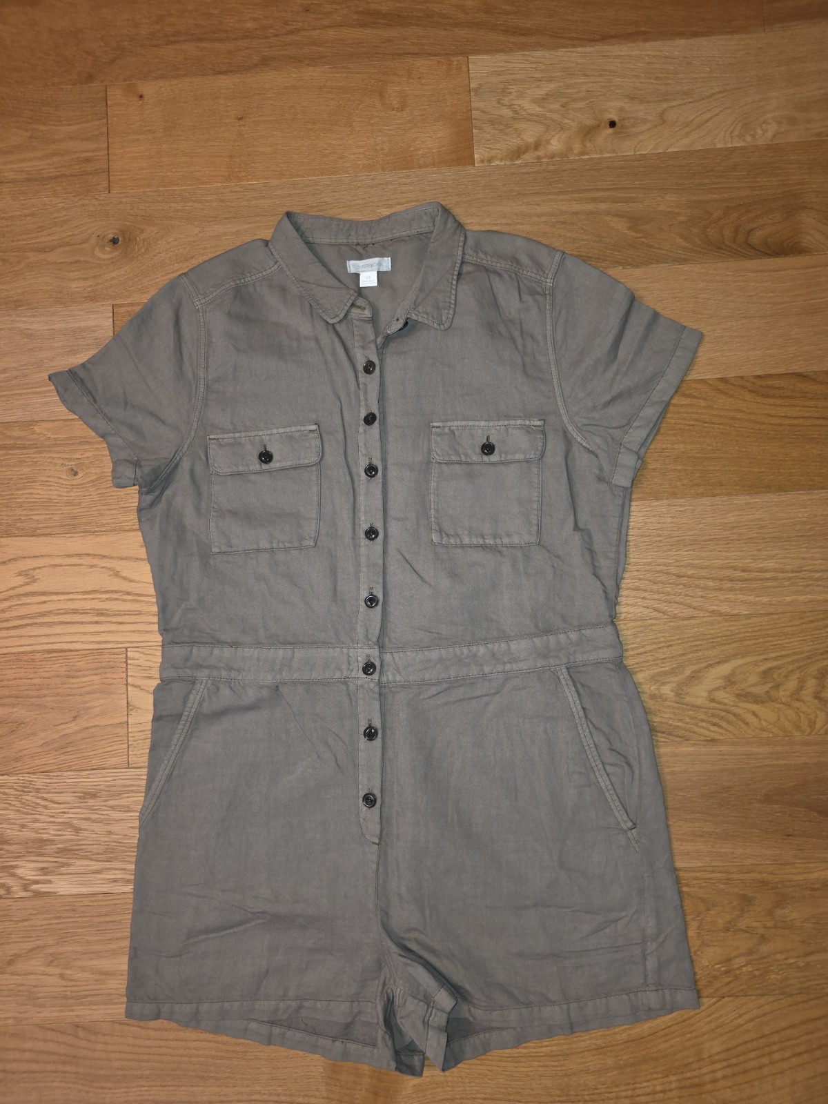 OUTERKNOWN Trestles Short Romper Women’s Large Tan Organic Cotton Linen Utility
