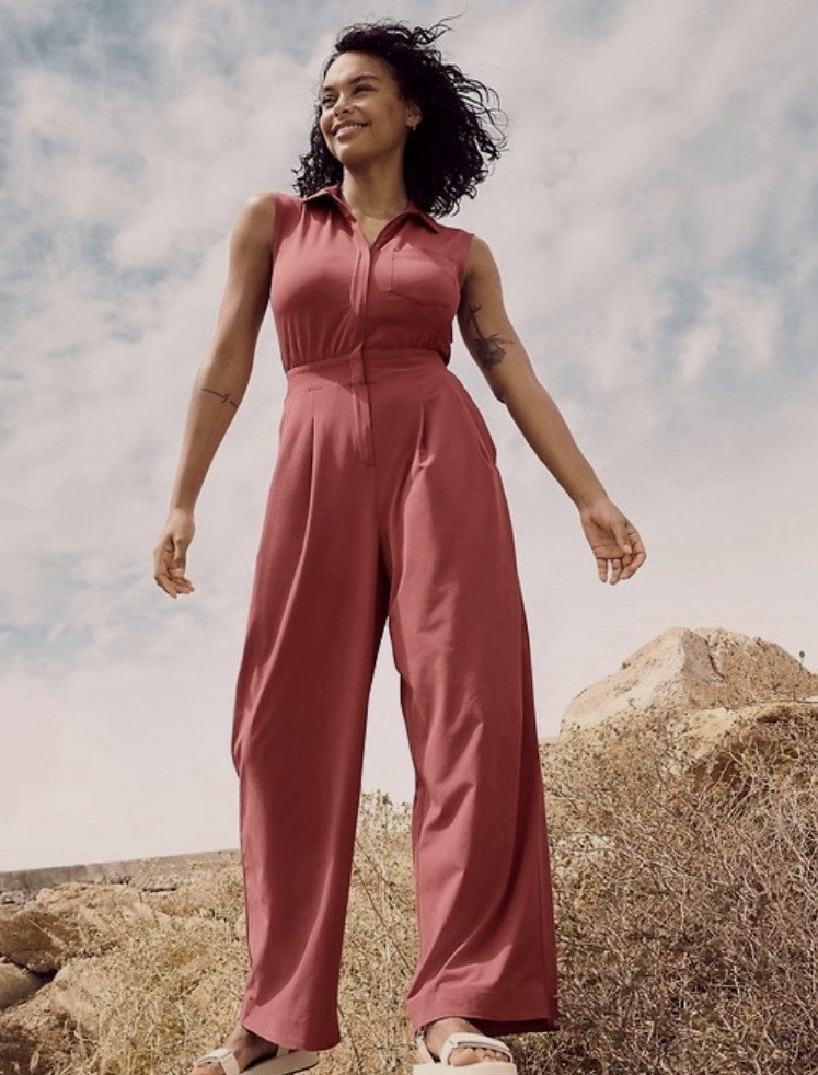 ATHLETA NWT Brooklyn Heights Wide Leg Jumpsuit 12 Rose Pink