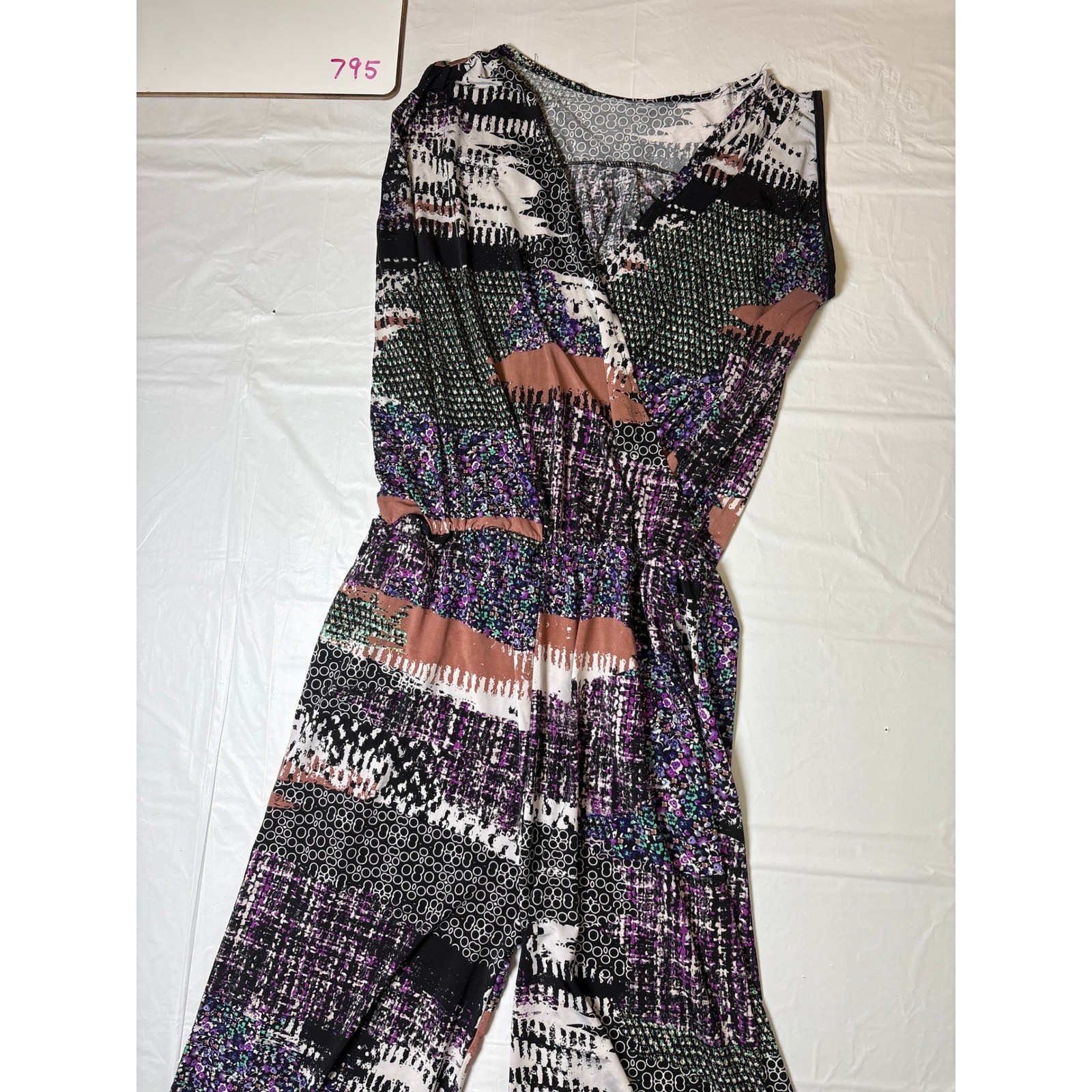 Womens Abstract Geometric Print Sleeveless Wide Leg Surplice Jumpsuit Multicolor