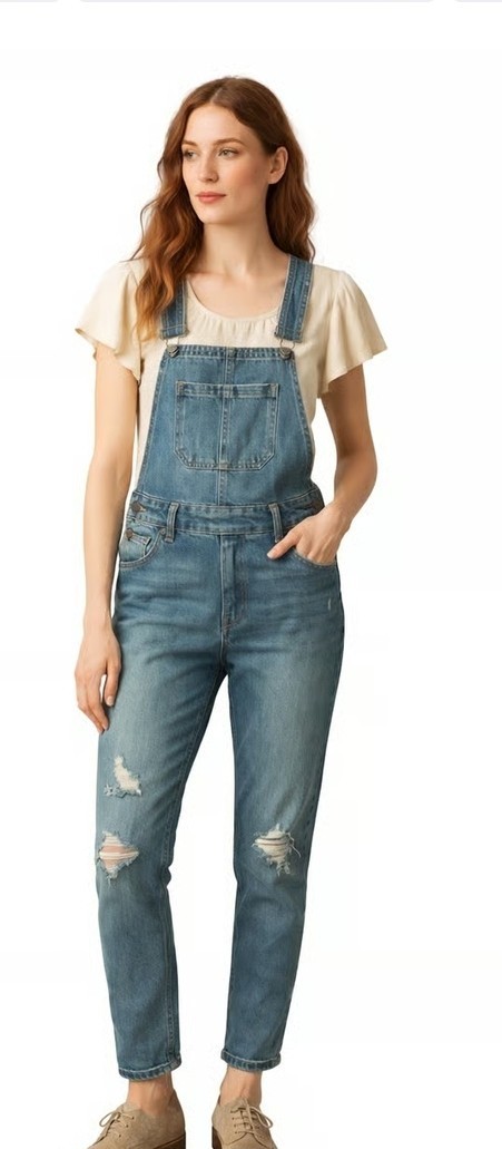 Vanilla Star Overall Women Medium Blue Cotton Blend Distressed Slim Jean Denim M