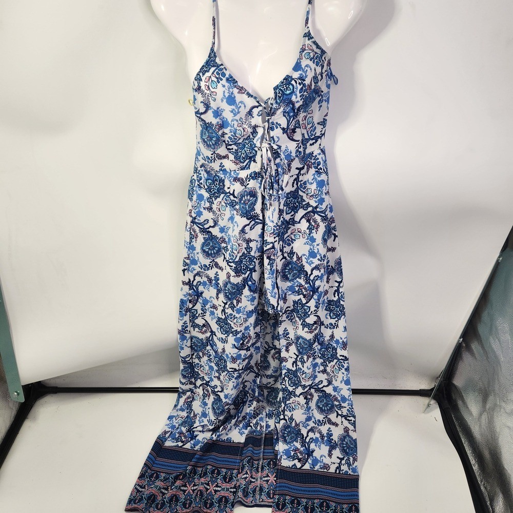 Luxxel White and Blue Patterned Romper WithMaxi Overlayer Size S