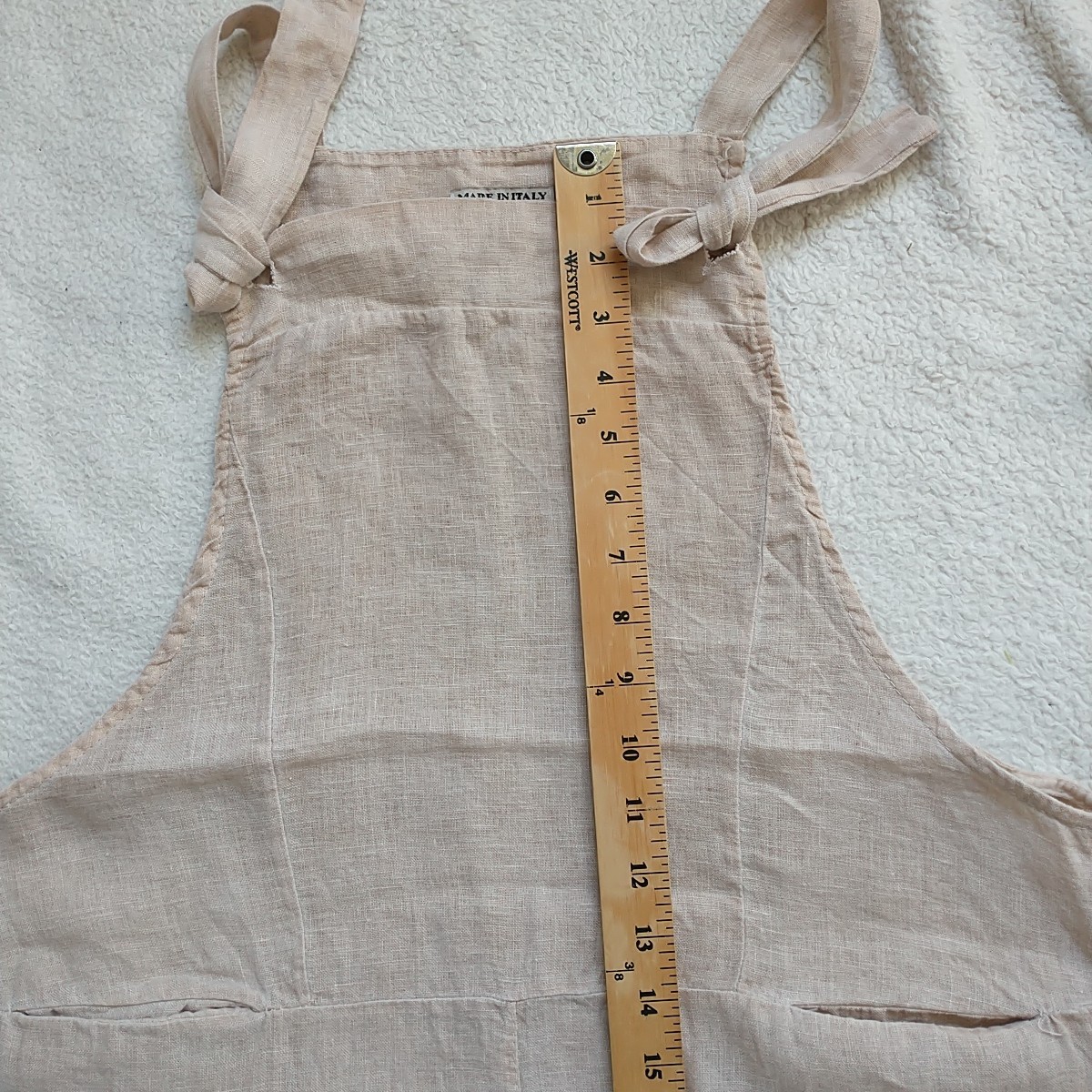 Made InItaly Jumpsuit Bib Overall Womens S/M*Beige 100%Linen Lagenlook Minimalis
