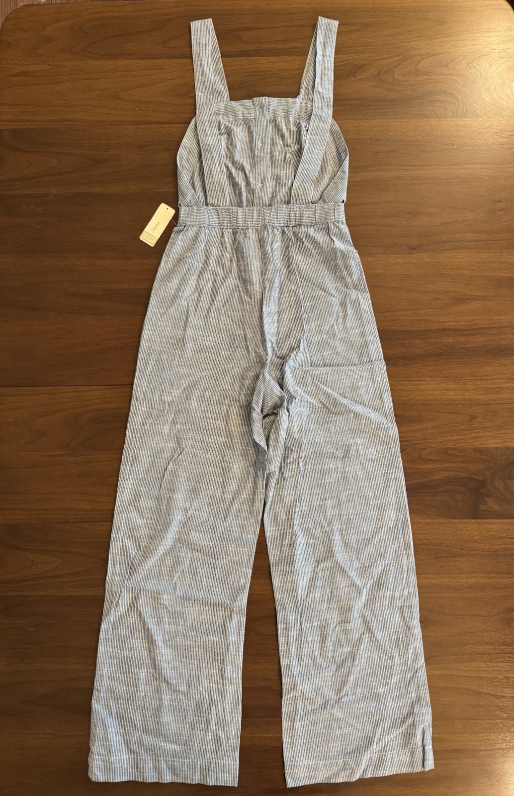 NWT Nordstrom Japna Blue White Stripe Wide Leg Button Front Jumpsuit 100% Cotton