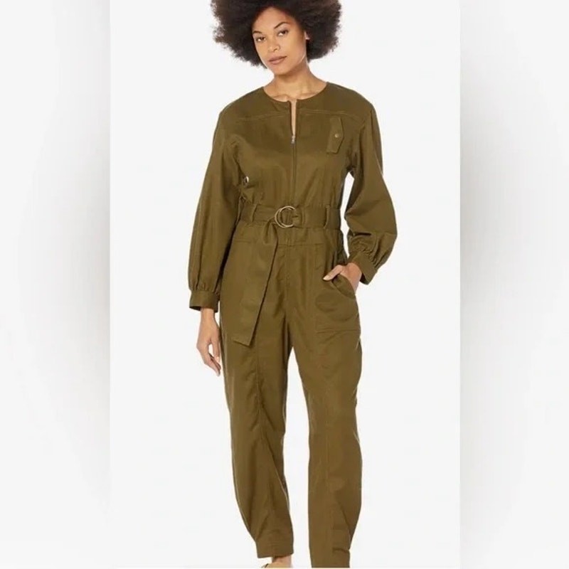 Madewell Tencel Twill Tapered Belted Golden Spinach Jumpsuit Women’s Size Large