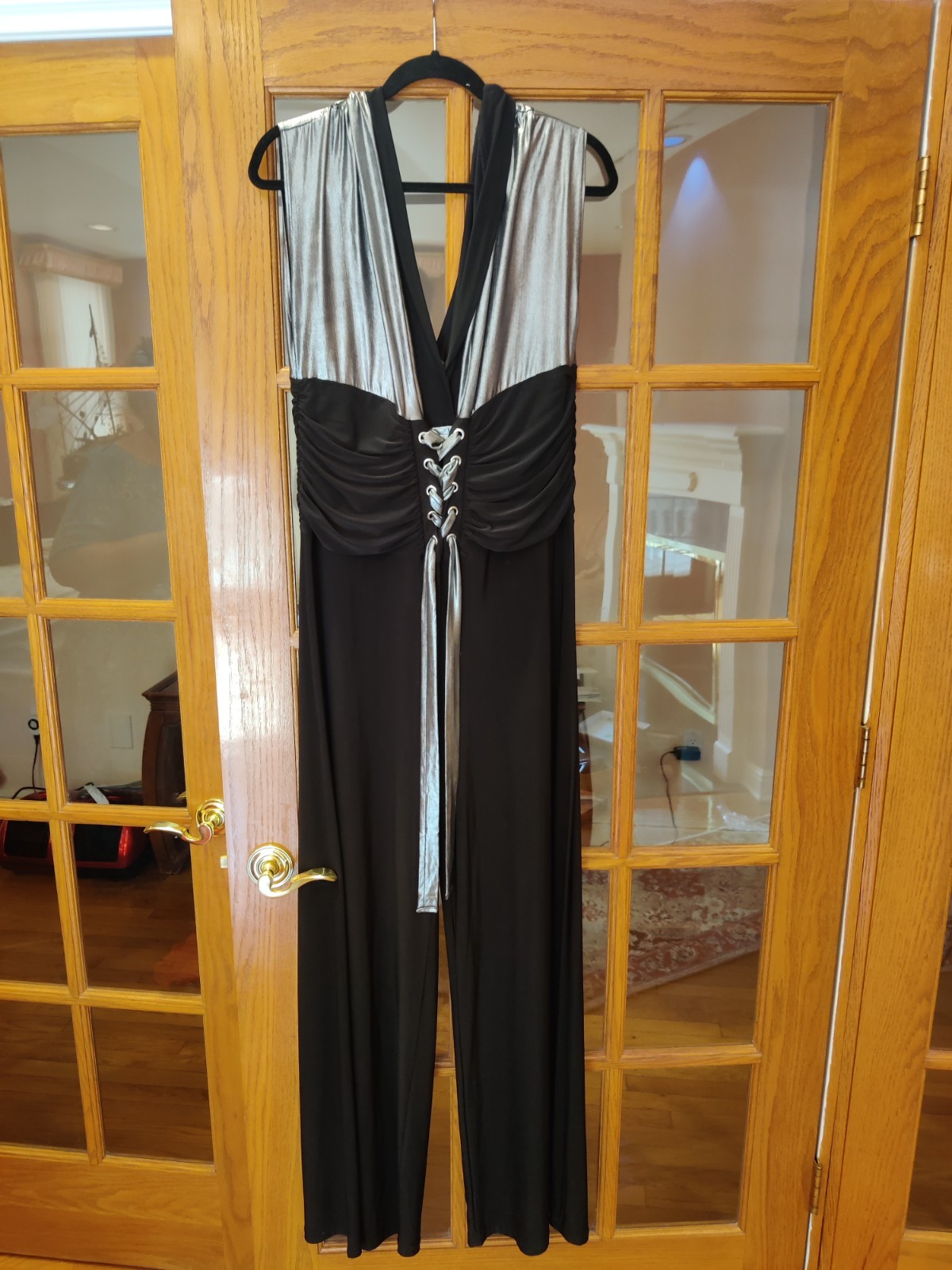 Funfash Plus Size Women Pants Black and Silver Jumpers Jumpsuit Top Made in USA