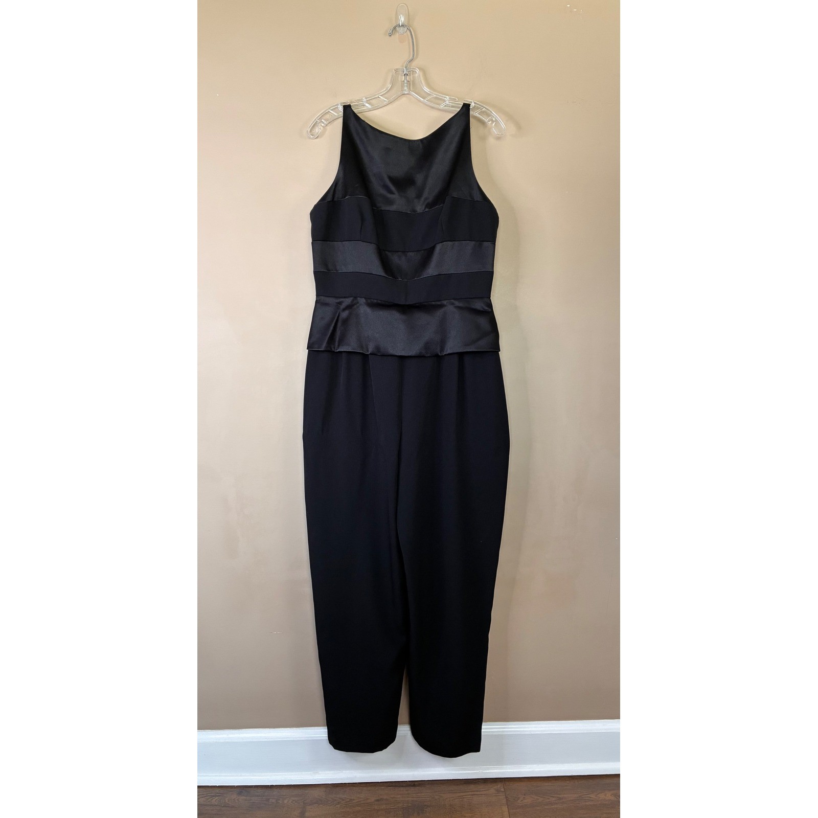 Gigi by Gillian Black Peplum Satin Trim Sleeveless Straight Leg Jumpsuit Size 12