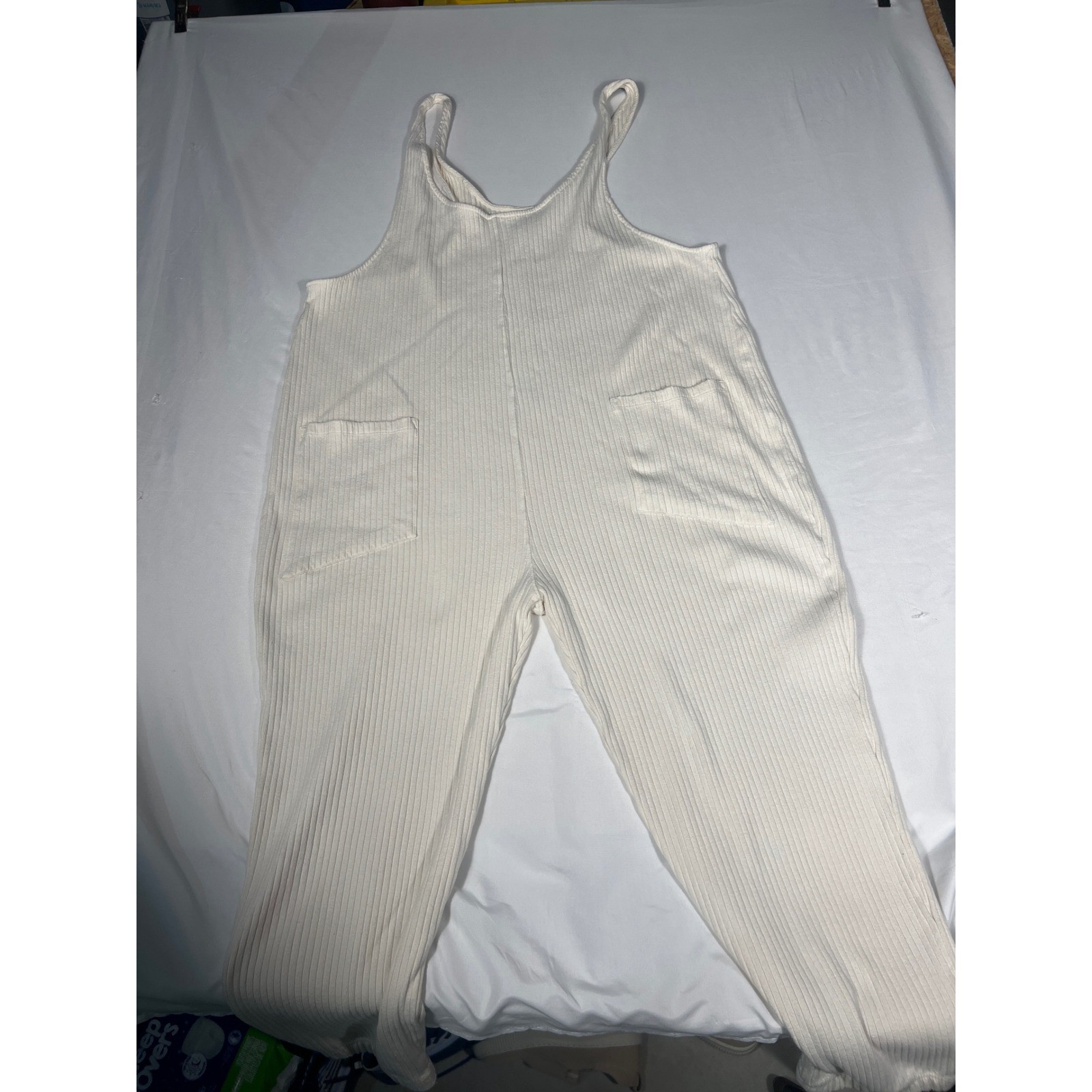 For Days Ribbed Knit Overalls XXL Off White Organic Cotton Recycled Loungewear