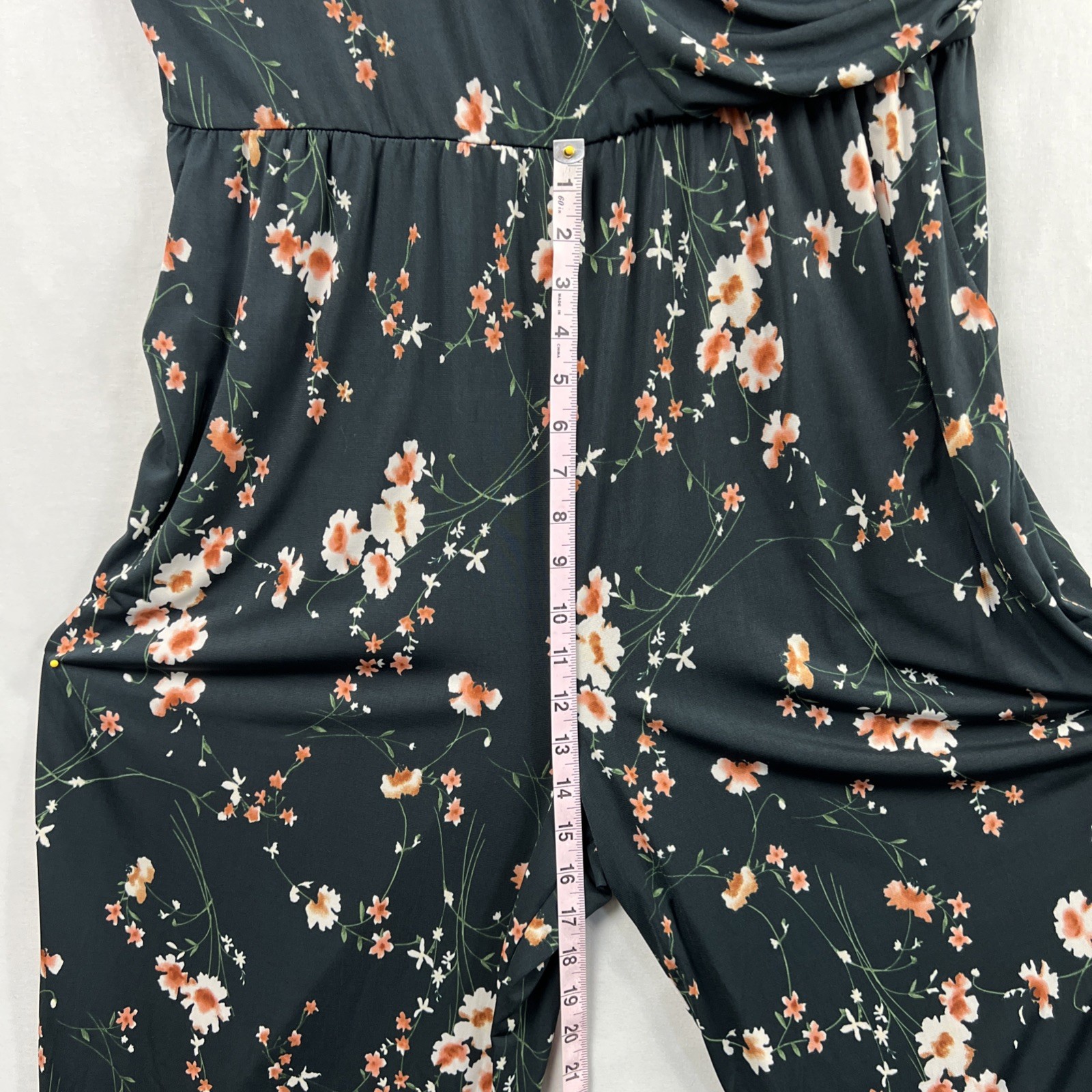 Kaileigh Jumpsuit Women 1X Wide Legged Sleeveless Faux Wrap Romper Floral Navy