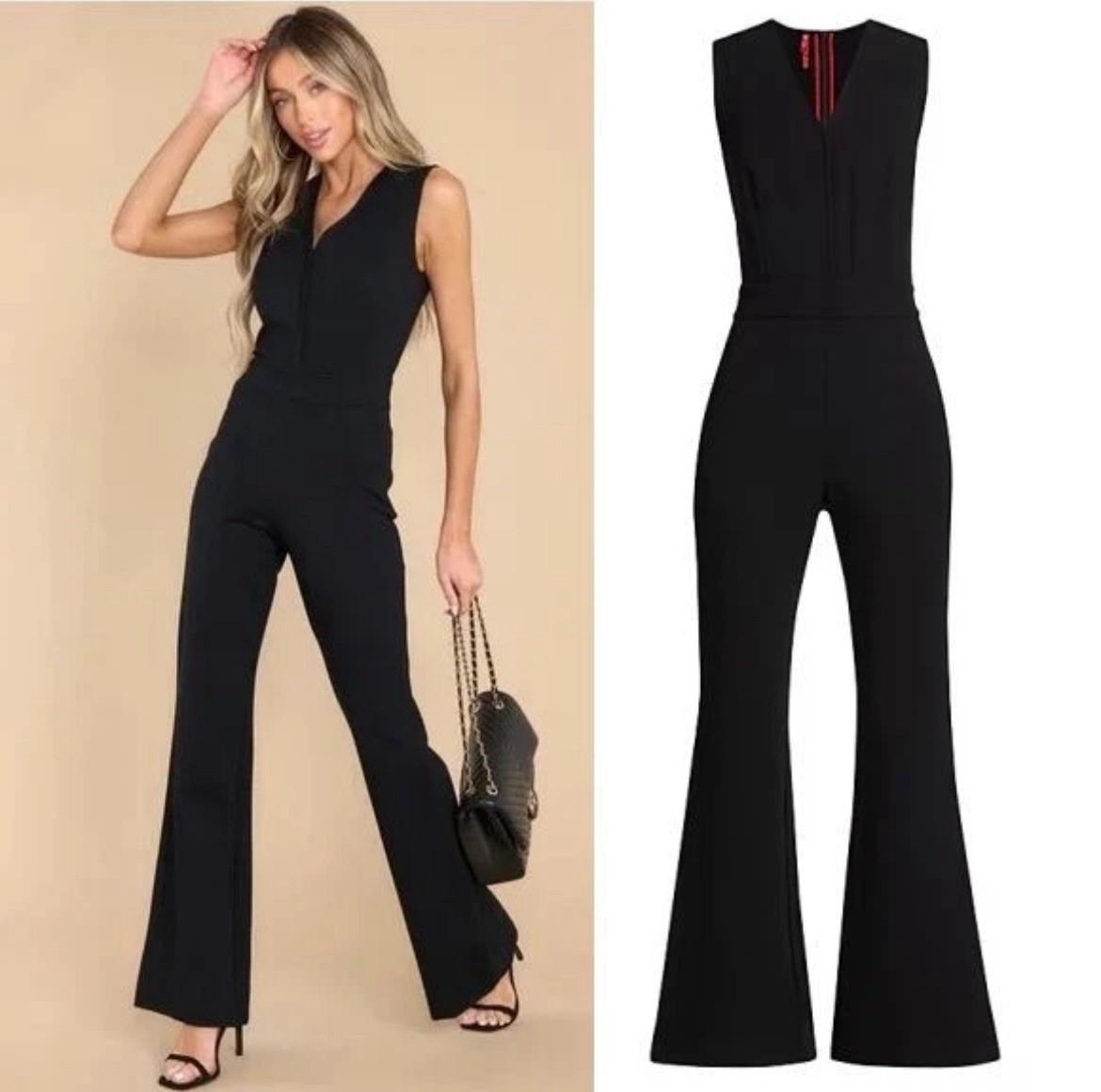 NWT SPANX The Perfect Sleeveless Jumpsuit 1X Tall Flare Leg Black Ponte Stretch