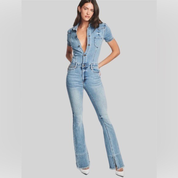 SEROYA Women Fallon Blue Denim Jumpsuit XS Western Flare Bootcut Festival