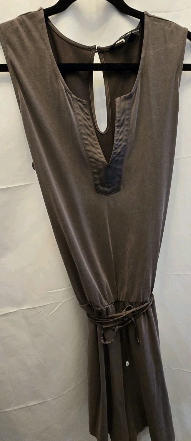 WHBM Brown Romper Women L Sleeveless Tie Waist Stretch Casual Minimalist A200