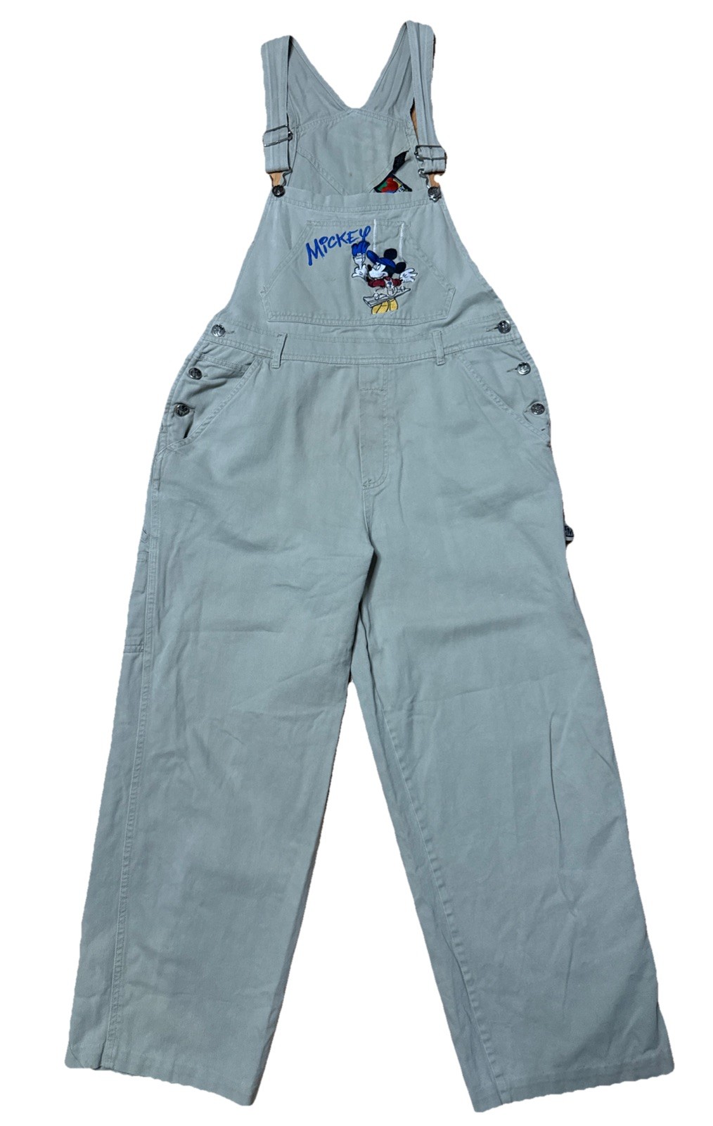 Disney Mickey Mouse Overalls Womens Medium Beige Vintage 90’s Embroidered EUC