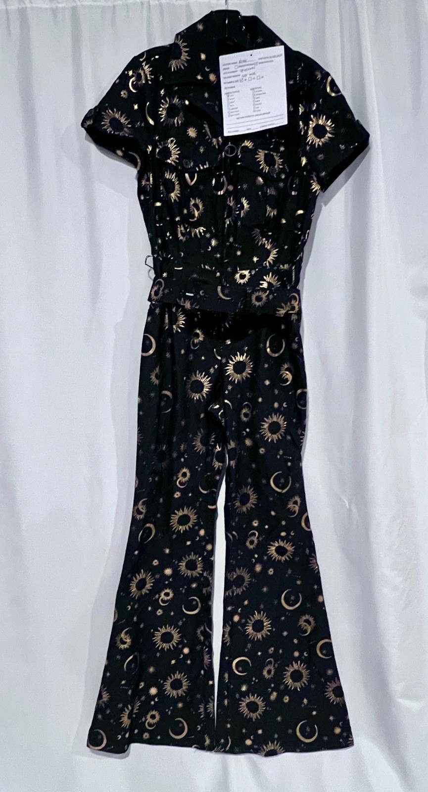 SMAK PARLOUR BLACK W/ GOLD CELESTIAL ICONS WIDE LEG JUMPSUIT – NEW – REG & PLUS