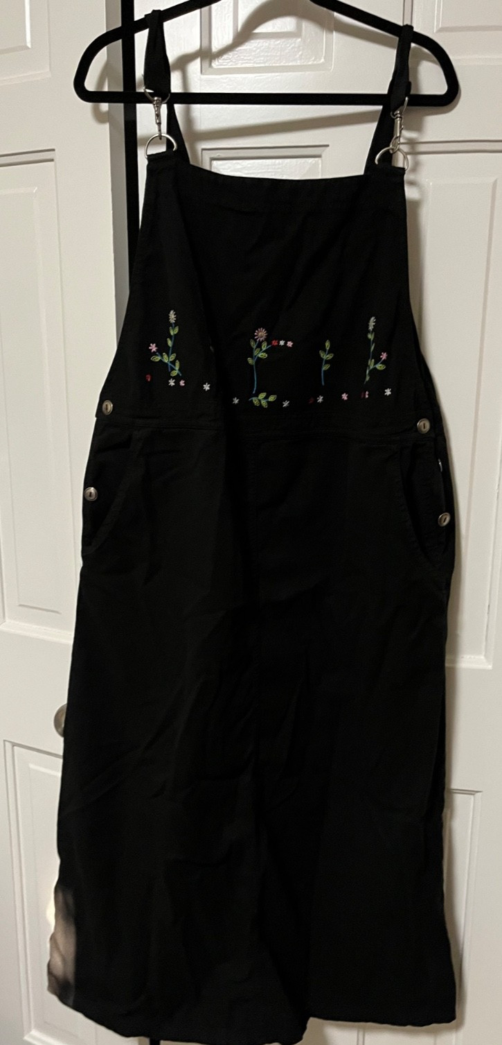 Talbots Bib Overall Women Jumper 1x Long Black Denim Embroidery cottage core