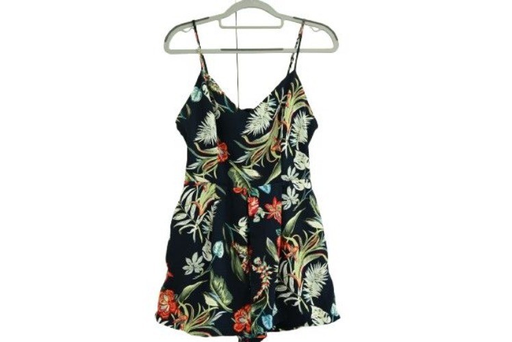 Tropical Floral Tie Back Romper Playsuit S Resort Palm Leaf Vacation Forever 21
