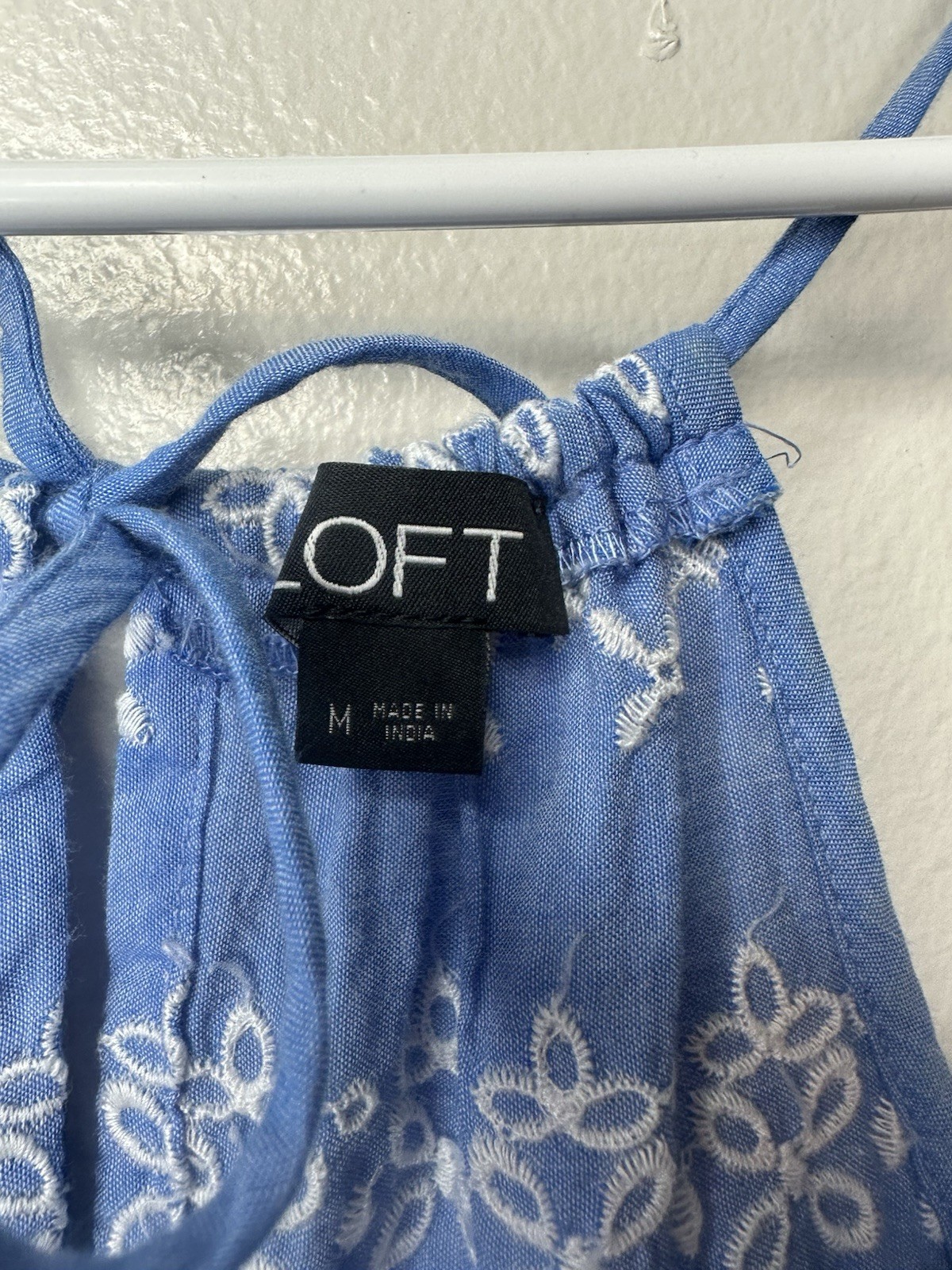 LOFT Romper Women’s Blue White Eyelet Cotton Lightweight Pockets Size M