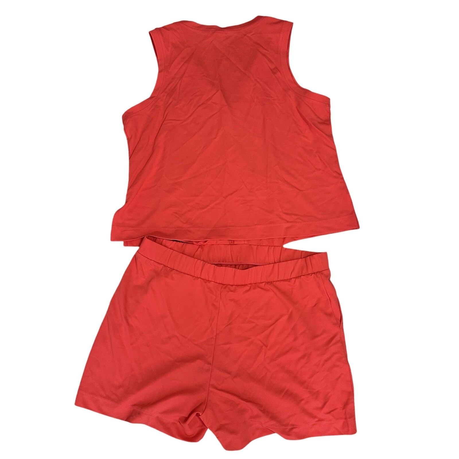 CAbi Hibiscus Romper Womens Size XL Style 6809 Coral Sleeveless Open Back Vneck