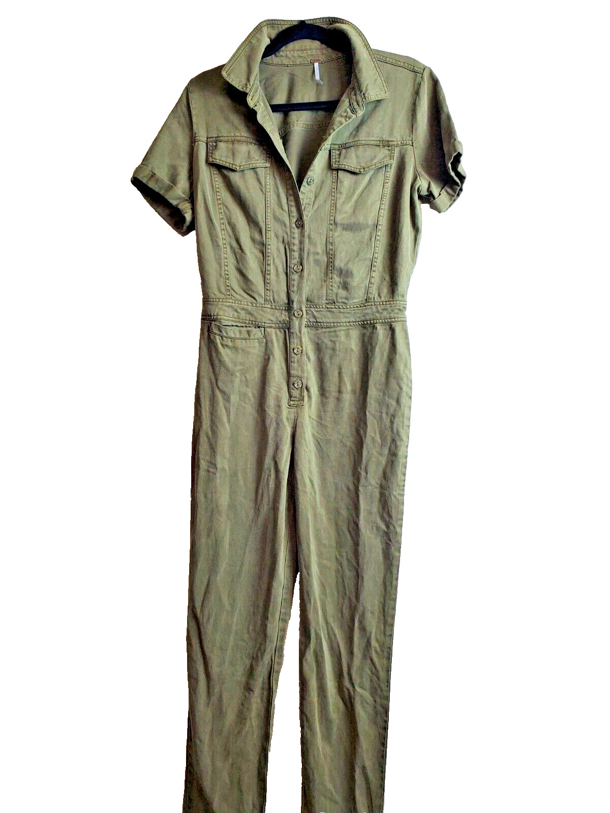 Young Fabulous Broke Womens XS Tencel Jumpsuit Utility Olive Green Straight