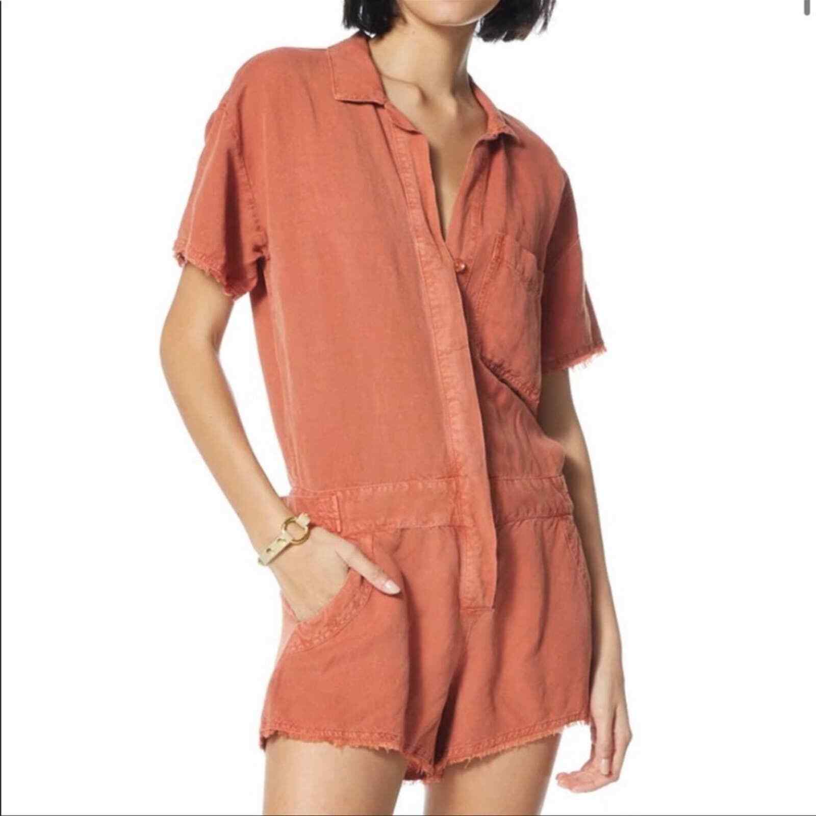 Young Fabulous & Broke Felix Raw Edge Linen Blend Romper Size Large NEW