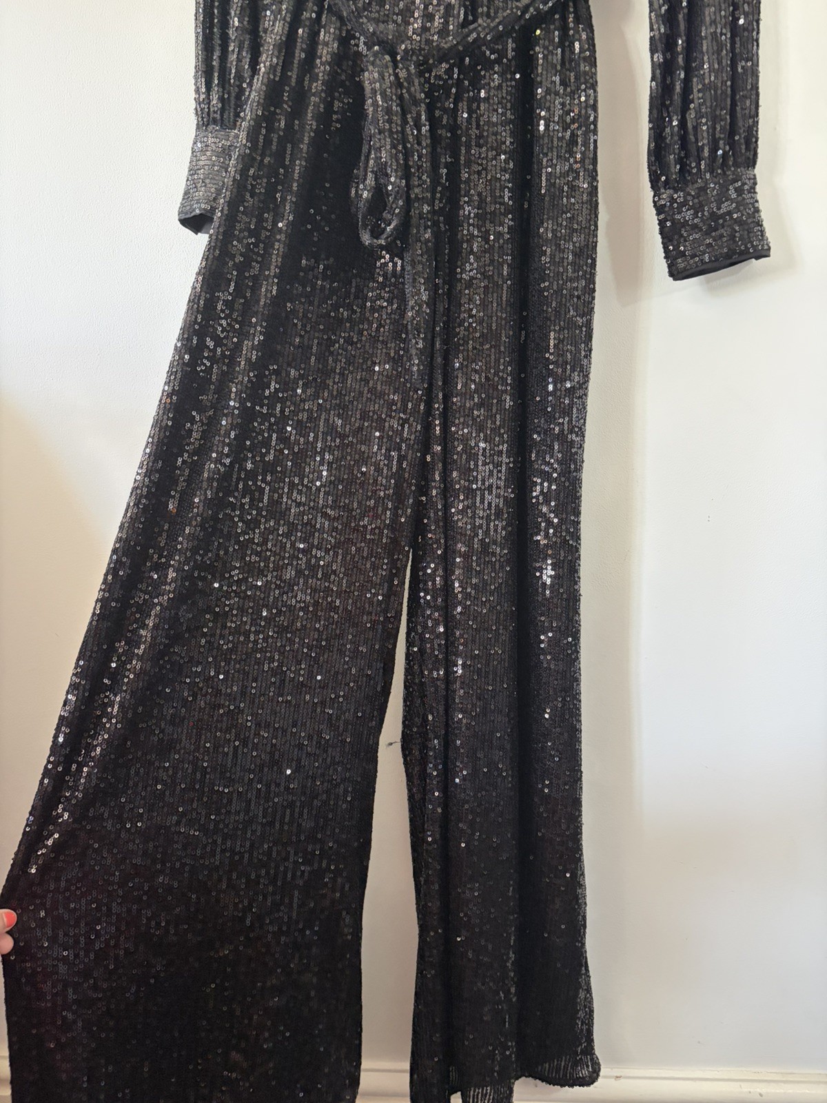 Phase Eight Alessandra Black Sequin Shirt Jumpsuit NEW Size 14 Collar Party L29