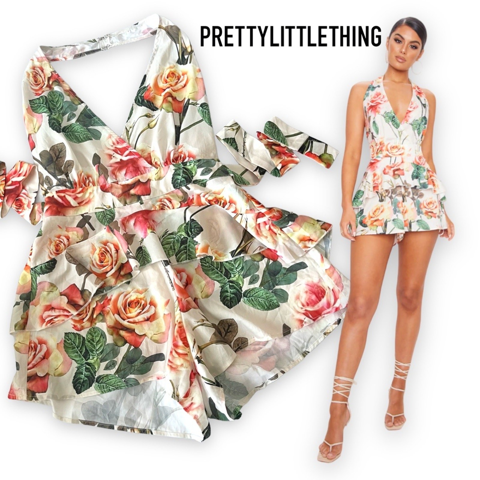 Floral Halter Romper 1-Pc Size 4 Jumpsuit Coquette Romantic Girly Going Out NEW