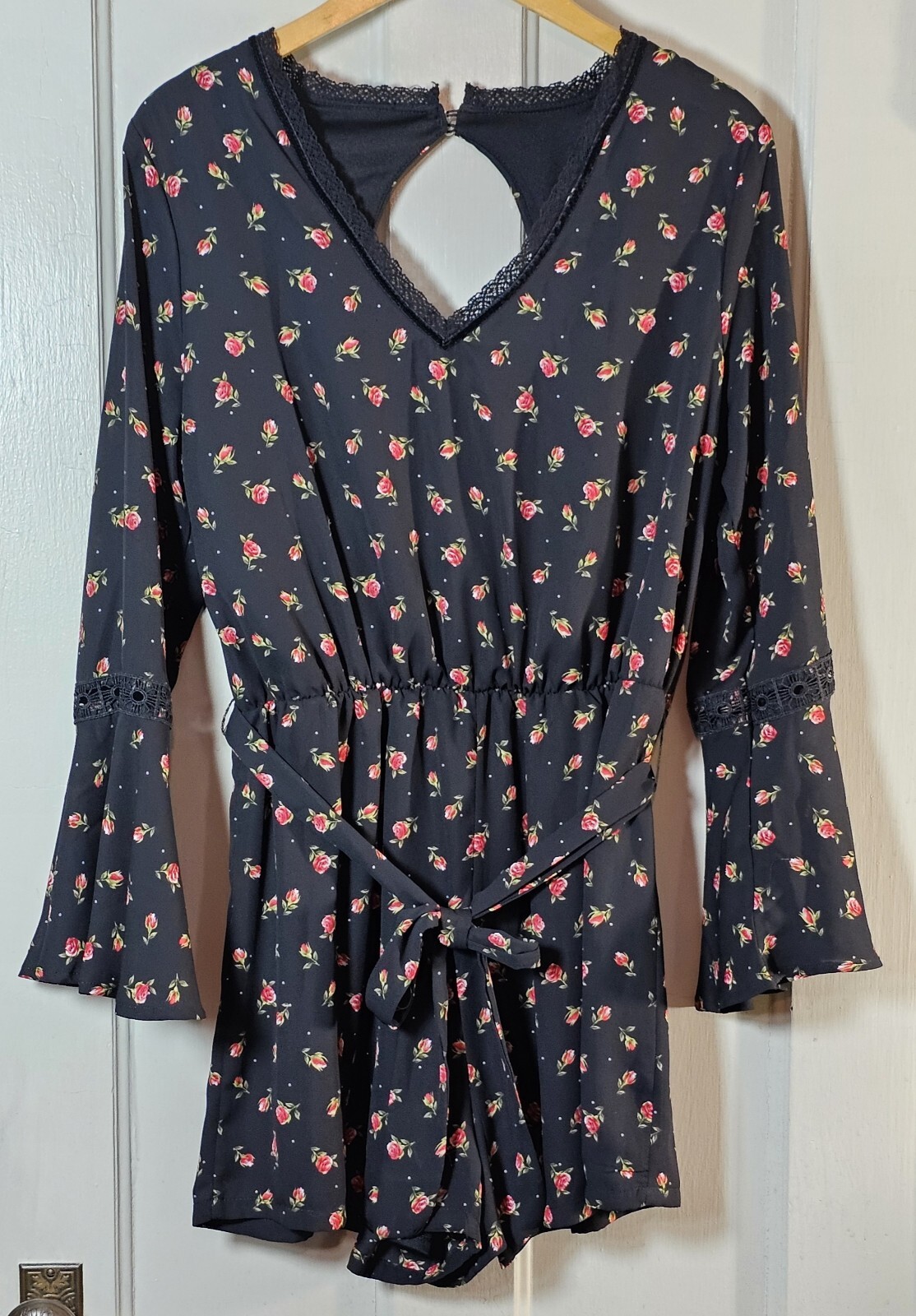 Disney Princess Romper Junior Size L Black Roses Belle Beauty Beast Cottagecore